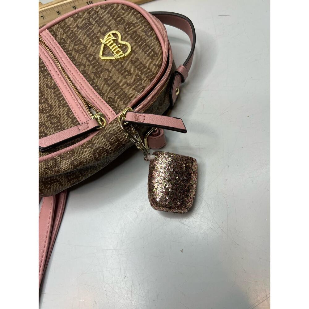 Juicy Couture Monogram Mini Backpack Women's Brown Pink Leather Heart Top Handle - Picture 7 of 7